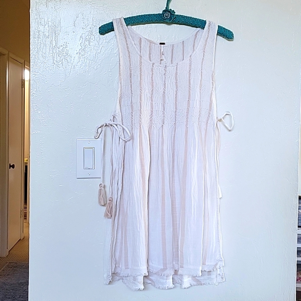 Free People Embroidered Tank Boho Peasant Top with Tassel